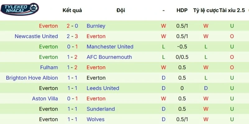 Màn thể hiện gần đây của Everton